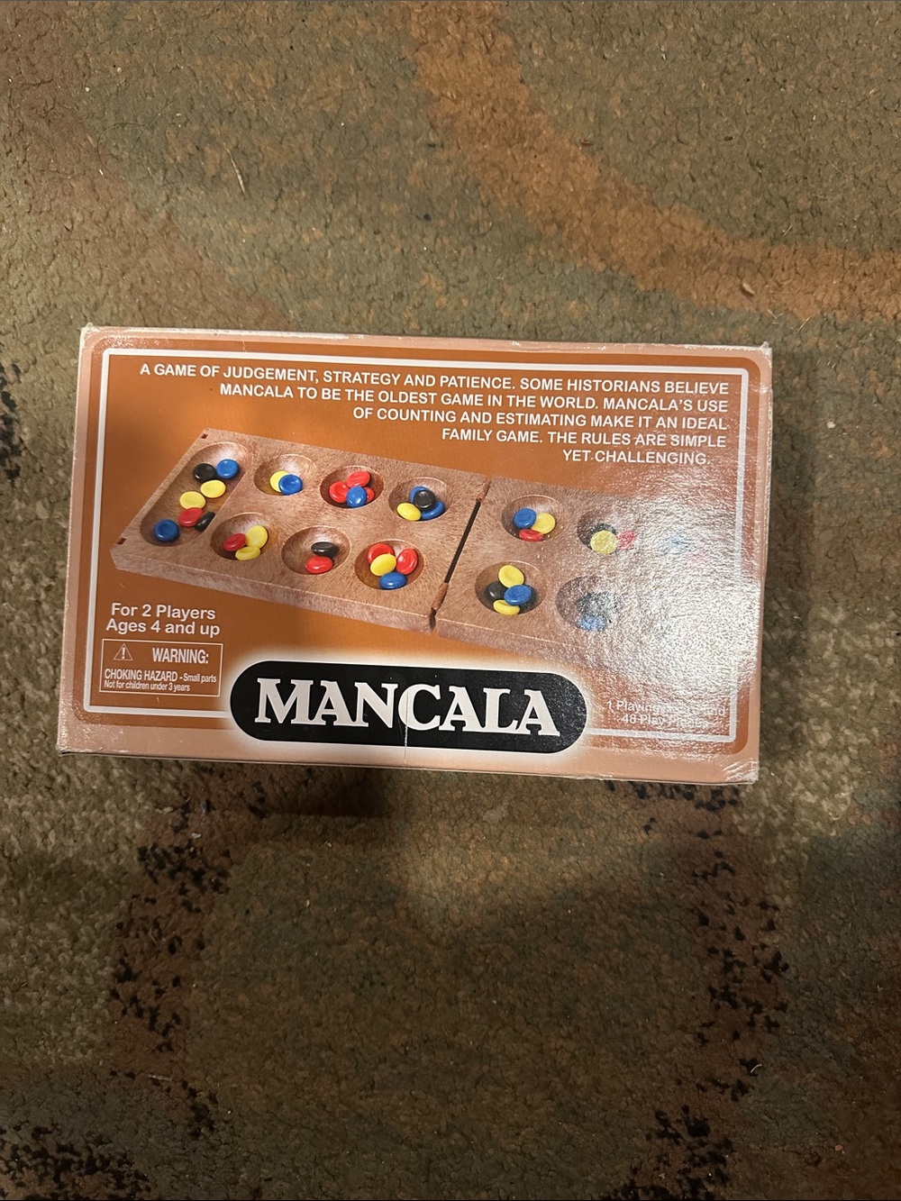 Mancala Plastic Strategy Game - Brown Board with Multicolor Stones